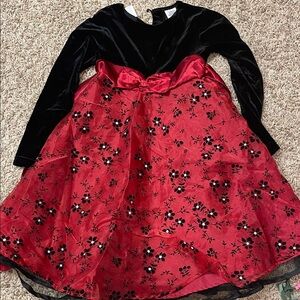 Black and Red Floral Dress with Bow
